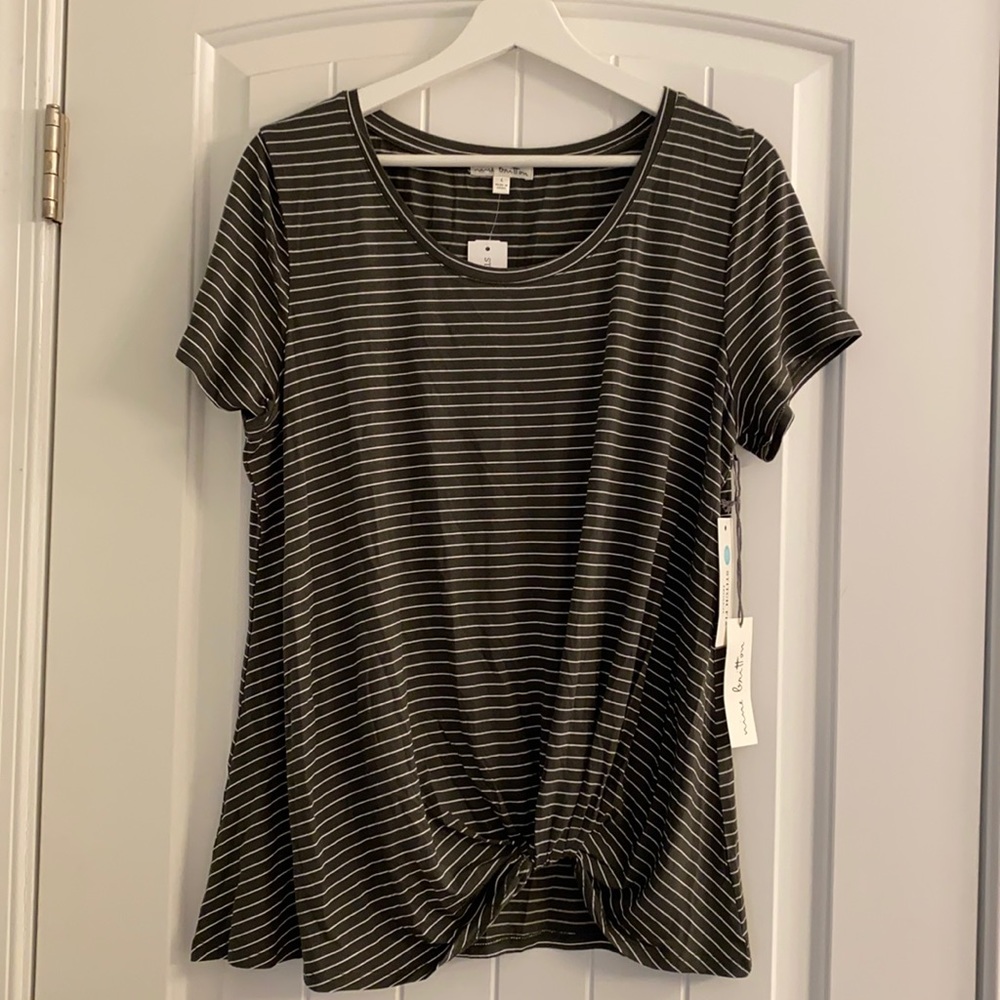 Knot front knit tee, olive green